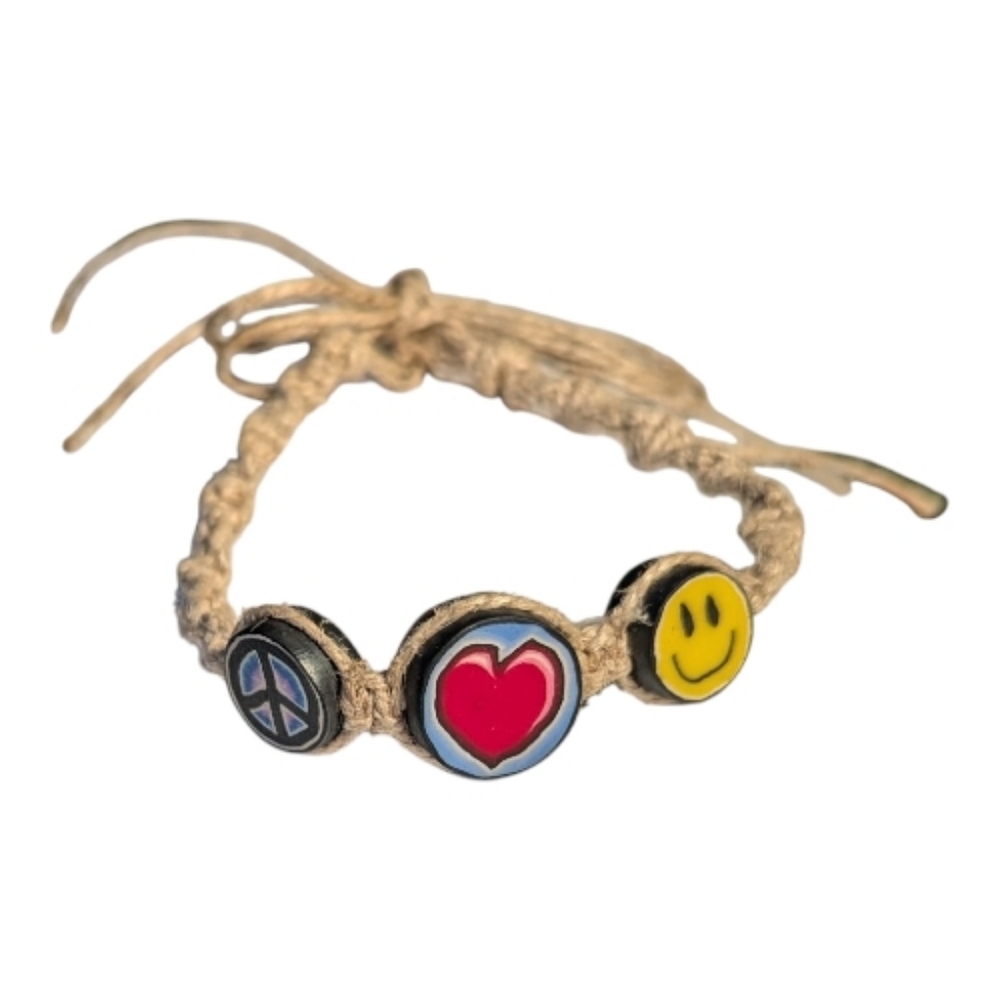 Peace ✌️ Love ❤️ and Smile 🙂 Bead Bracelet New. Tie-On Friendship Boho Hippie